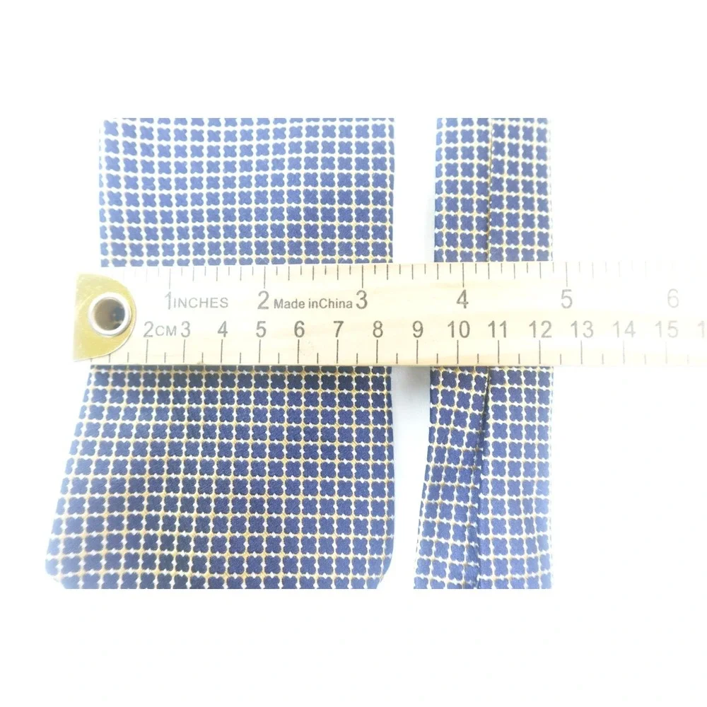 Nautica‎ Tie Silk Navy Blue Yellow Geometric Grid Print USA Made Necktie